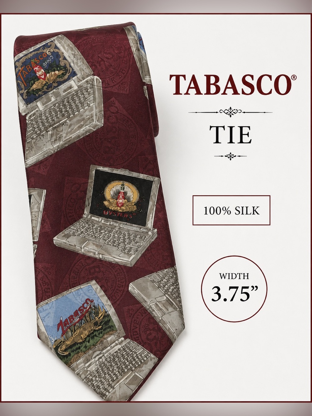 TABASCO® TIE 100% SILK • MADE IN U.S.A. Classic novelty tie vintage Tabasco®